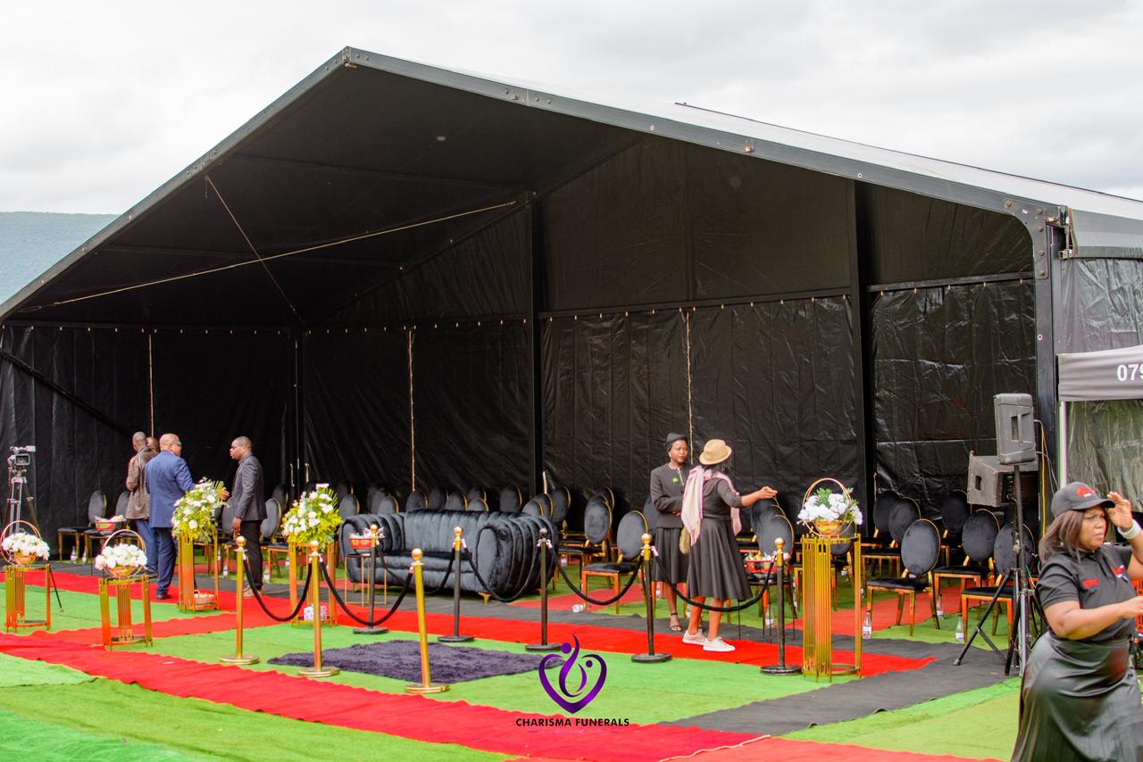 Funeral tent and seating setup